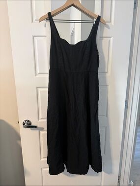 Old Navy Black Midi Linen Dress with Sweetheart Neckline